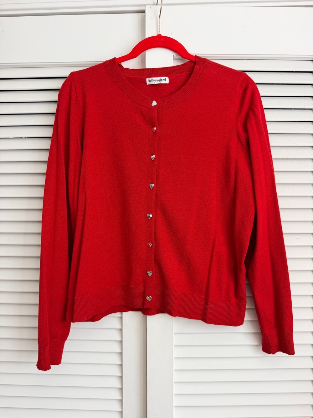 kathy ireland Red Heart-Button Crew Cardigan